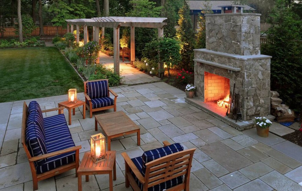 outdoor fireplace, outdoor seating, outdoor gazebo