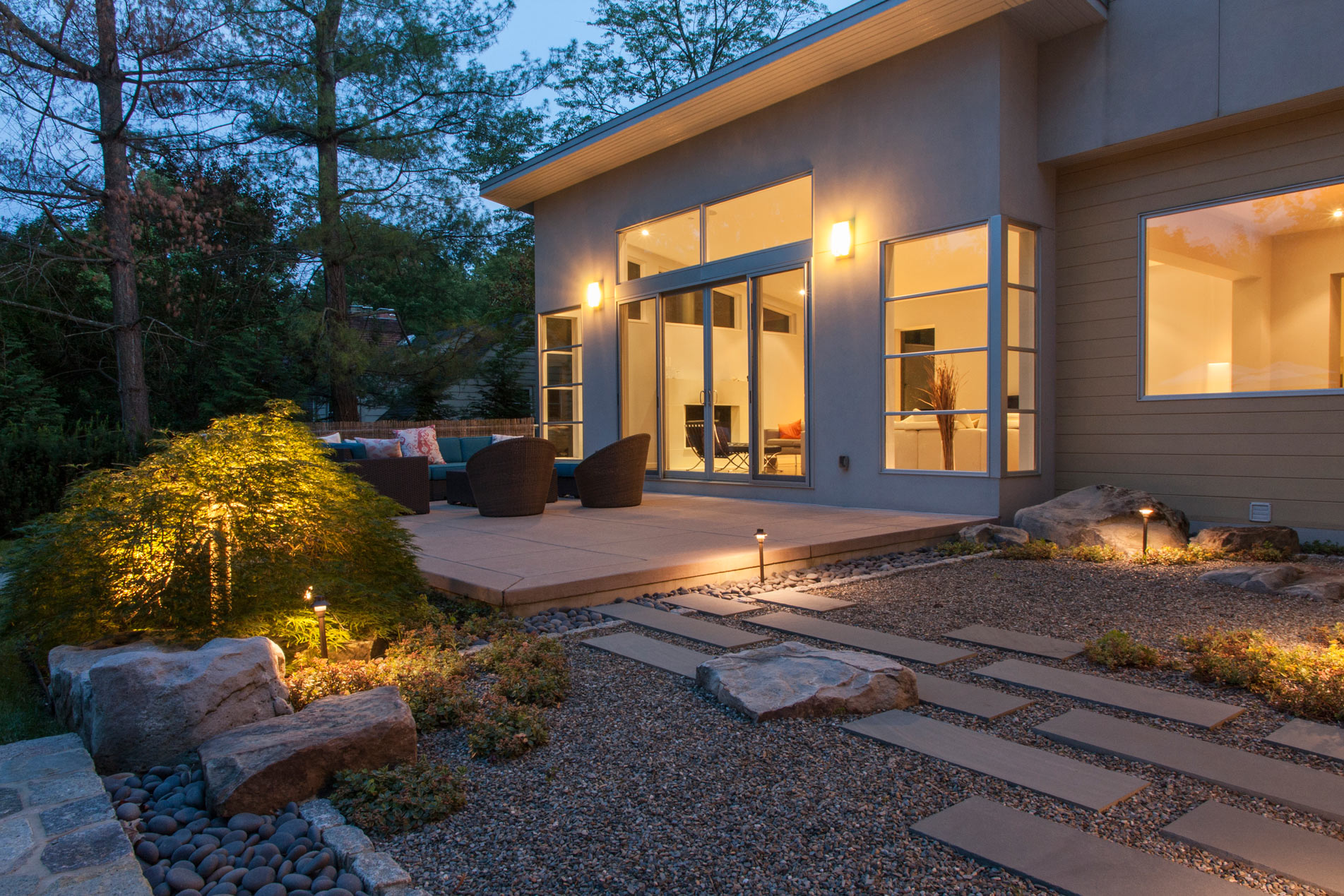 Fire Place in Backyard with Landscaping