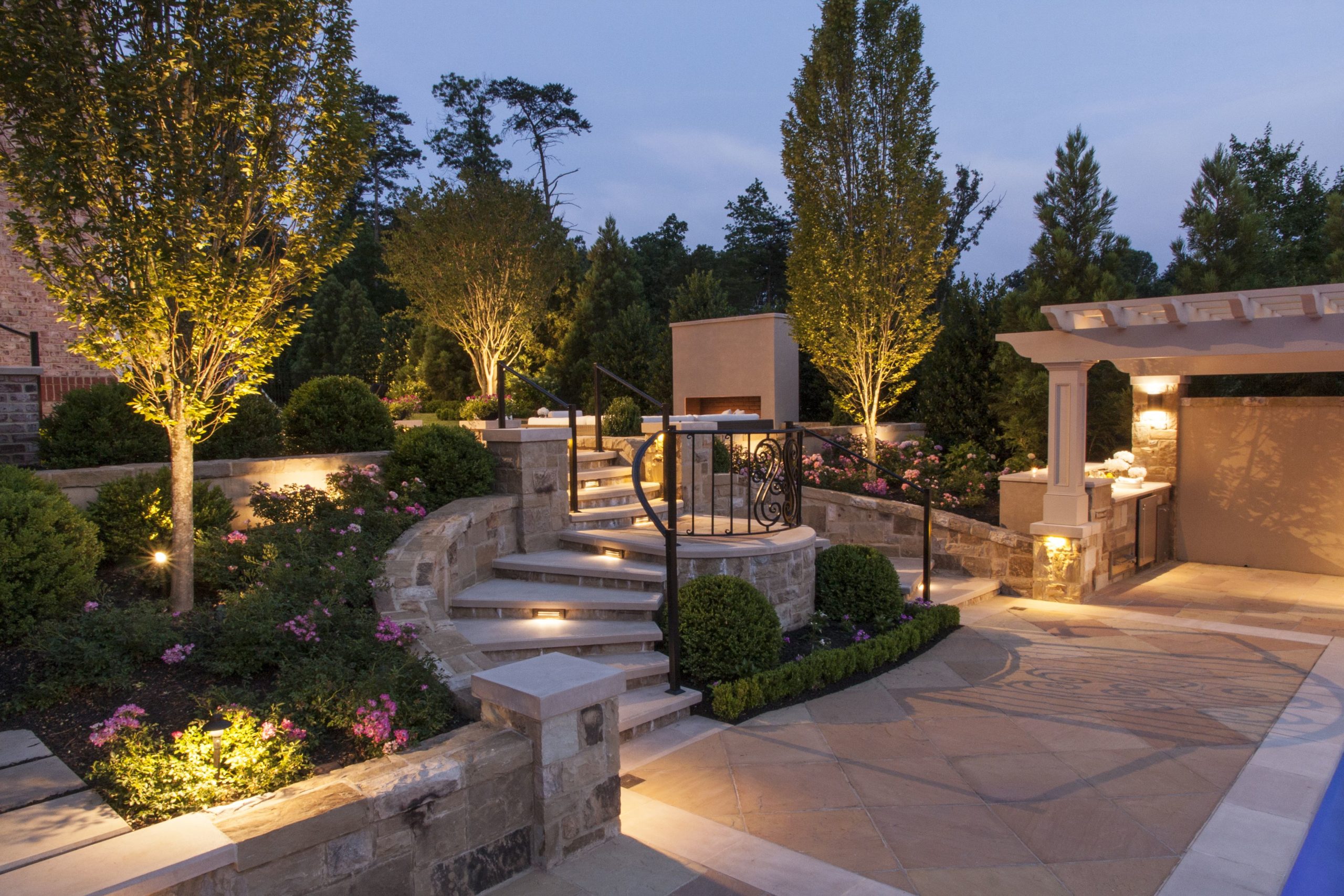 Backyard with Landscaping and a Stairway Path