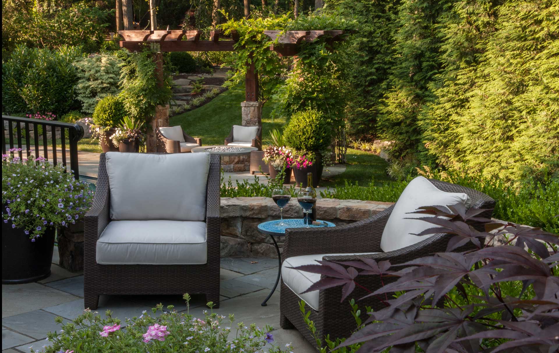 Outdoor Seating in a Backyard with Landscaping