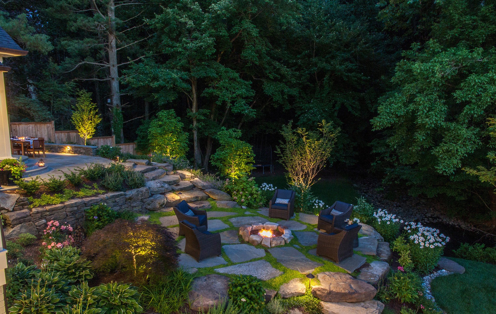 Fire Place in Backyard with Landscaping